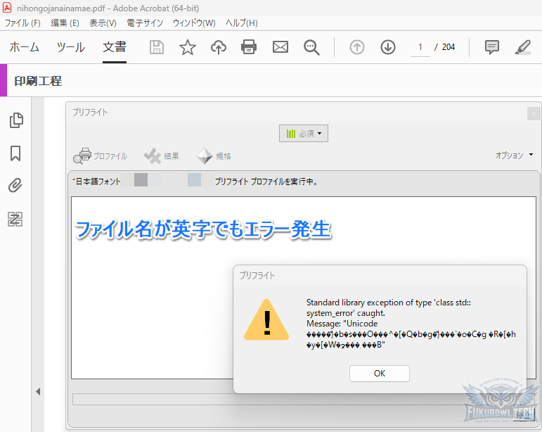【画像：acrobat_preflight-24.png｜英数字ファイル名でもUnicodeエラーが発生】